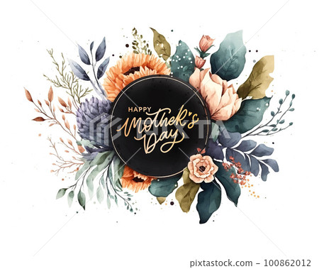 Happy Mother's Day Watercolor frame with vintage flowers for the holiday Wallpaper, invitation, posters, brochure, voucher discount, menu 100862012