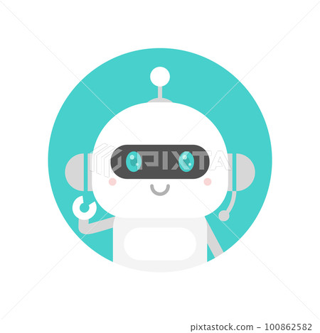 戴耳機的可愛臉 AI 或聊天機器人圖標 — 人工智能技術的形象 戴耳機的可愛臉 AI 或聊天機器人圖標 — 人工智能技術的形象 100862582