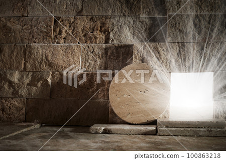 Light From Within The Tomb Of Jesus. Jesus Christ resurrection. Christian Easter concept. 100863218