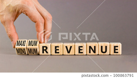 Maximum or minimum revenue symbol. Concept words Maximum revenue and Minimum revenue on wooden cubes. Beautiful grey table grey background. Business maximum or minimum revenue concept. Copy space. Maximum or minimum revenue symbol. Concept words Maximum revenue and Minimum revenue on wooden cubes. Beautiful grey table grey background. Business maximum or minimum revenue concept. Copy space. 100863791