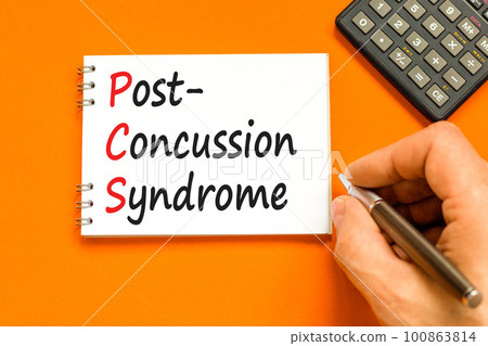 PCS post-concussion syndrome symbol. Concept words PCS post-concussion syndrome on white note on a beautiful orange background. Medical and PCS post-concussion syndrome concept. Copy space. PCS post-concussion syndrome symbol. Concept words PCS post-concussion syndrome on white note on a beautiful orange background. Medical and PCS post-concussion syndrome concept. Copy space. 100863814