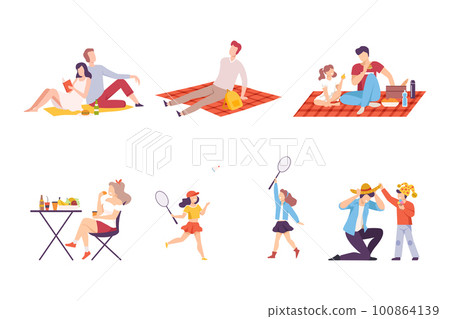 People Characters in City Park Enjoying Summer Weekend Vector Set People Characters in City Park Enjoying Summer Weekend Vector Set 100864139