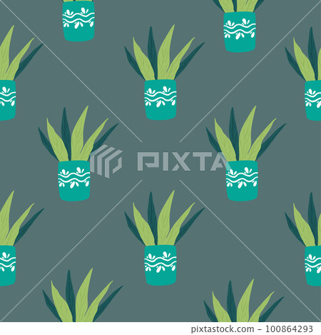 House plants seamless pattern. Trendy home decor with plants vector illustration. Flowers in pot, house interior design House plants seamless pattern. Trendy home decor with plants vector illustration. Flowers in pot, house interior design 100864293