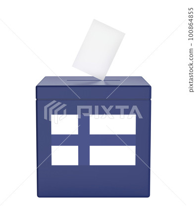 Blue ballot box with the flag of Finland 100864855