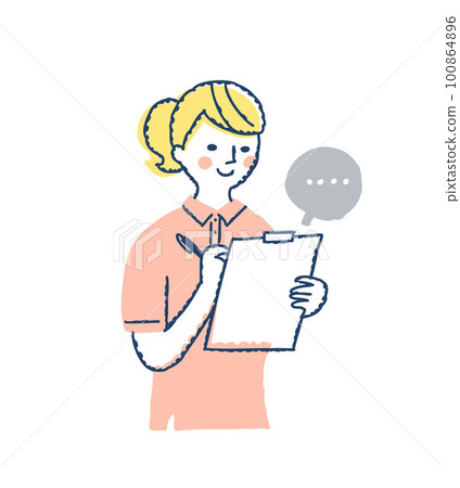 填寫活頁夾的年輕女子 100864896