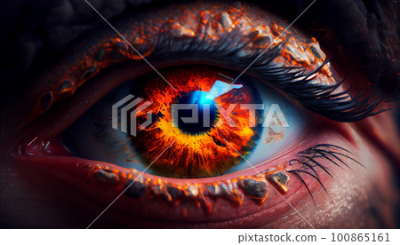 Close up lava inside red eye macro, Generative AI Close up lava inside red eye macro, Generative AI 100865161