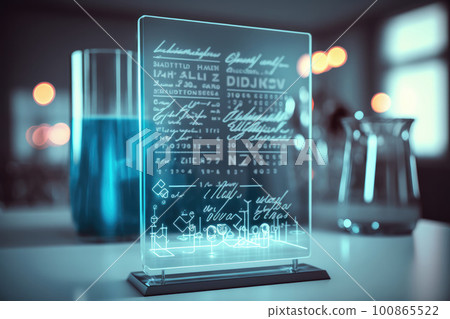 acrylic transparent tablet screen on the table in the lab with text acrylic transparent tablet screen on the table in the lab with text 100865522