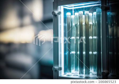 test tubes in a glass cabinet are on a table in the laboratory test tubes in a glass cabinet are on a table in the laboratory 100865523
