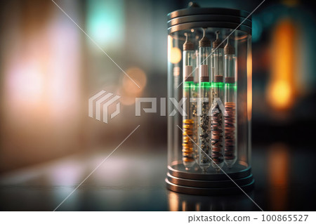 test tubes in a glass cabinet are on a table in the laboratory 100865527