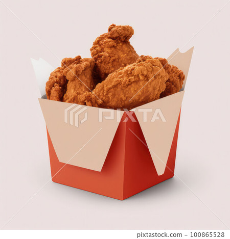 Crispy fried chicken pieces isolated on white background. serving in a box 100865528