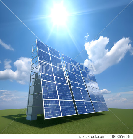 Generative Ai illustration. Solar Panels Against The Deep Blue Sky. 100865606