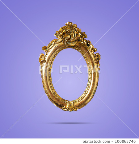 Vintage golden frame against violet background. Minimal composition with copy space Vintage golden frame against violet background. Minimal composition with copy space 100865746