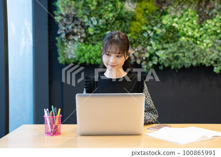 遠程辦公的年輕女子 100865991