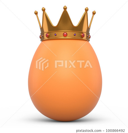 Farm organic brown egg with gold royal king crown on white background 100866492