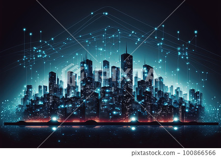 Smart city and connected dot points and lines design. Internet of Things, information communication network and big data connection technology concept. Generative AI Smart city and connected dot points and lines design. Internet of Things, information communication network and big data connection technology concept. Generative AI 100866566