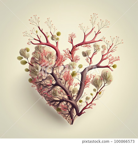 Blooming tree branch in shape of heart on white background. Spring, concept AI Blooming tree branch in shape of heart on white background. Spring, concept AI 100866573