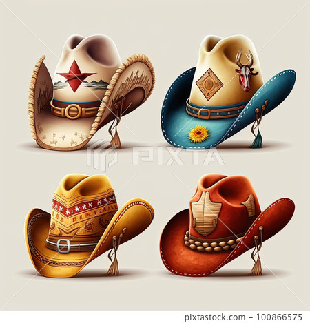Set of western cowboy hat illustration on white background for design. AI Generative Set of western cowboy hat illustration on white background for design. AI Generative 100866575