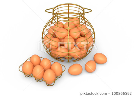 Farm raw organic brown eggs for morning breakfast in basket 100866592