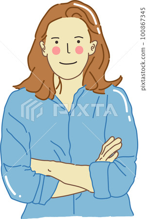 Woman crossed arms standing pose vector cartoon Woman crossed arms standing pose vector cartoon 100867345