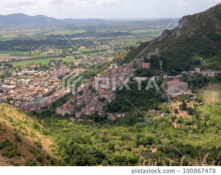 Panoramic view of Pietravairano, a village in the province of Caserta, Italy. Panoramic view of Pietravairano, a village in the province of Caserta, Italy. 100867478