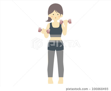 健身服配啞鈴女黑髮矢量素材 健身服配啞鈴女黑髮矢量素材 100868493