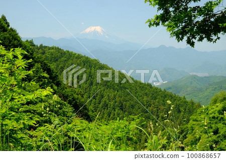 View of Mt. Fuji from the fresh green Jinba Kaido [Tsukui, Sagamihara City, May] 100868657