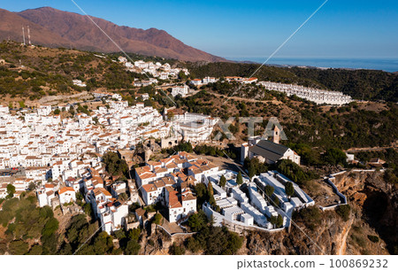 Aerial view of Casares cityscape, Malaga, Spain Aerial view of Casares cityscape, Malaga, Spain 100869232