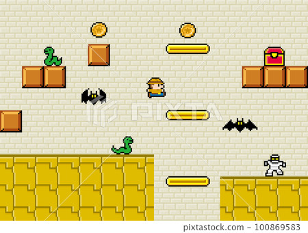 Action game style pixel art horizontal scrolling screen 100869583