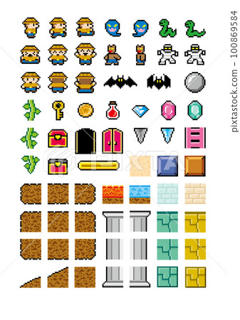 Action game style pixel art set 100869584