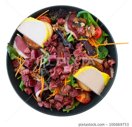 Just cooked portion of french perigord salad Just cooked portion of french perigord salad 100869753
