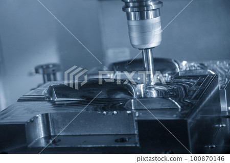 The CNC milling machine rough cutting the injection mold parts by indexable tools. The CNC milling machine rough cutting the injection mold parts by indexable tools. 100870146