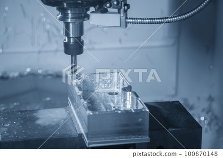 The CNC milling machine rough cutting with flat end mill tool. The CNC milling machine rough cutting with flat end mill tool. 100870148
