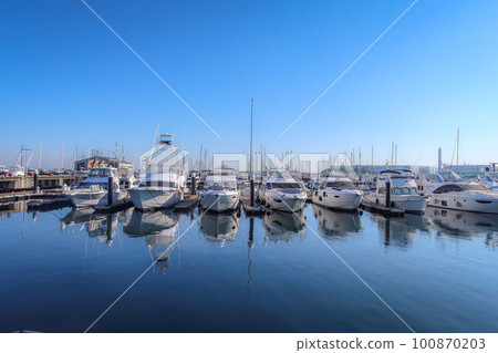 Yokohama Bay Side Marina by Mitsui Outlet Park in Yokohama, Japan. January 8, 2023 Yokohama Bay Side Marina by Mitsui Outlet Park in Yokohama, Japan. January 8, 2023 100870203