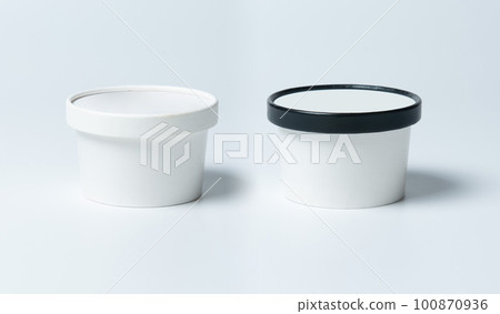 White and black lid ice cup container paper cup ice cream plain package 100870936