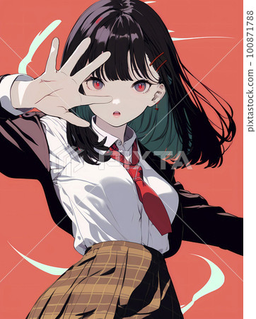 一個女學生在前面伸出手的姿勢動漫風格的插圖“AI 生成的圖像” 100871788