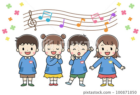 幼兒園小朋友、保育園小朋友、合唱帶台詞微笑的小朋友全身插畫 100871850