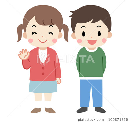 微笑著揮手的孩子全身插畫 無台詞 100871856