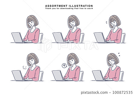 在個人電腦/筆記本電腦上工作的女性，個人電腦，工作，遠程工作，自由職業者，獨立，現在 100872535