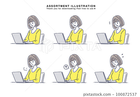 在個人電腦/筆記本電腦上工作的女性，個人電腦，工作，遠程工作，自由職業者，獨立，現在 100872537