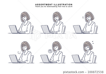 Woman working on a personal computer / laptop, personal computer, work, remote work, freelance, independent, present 100872538