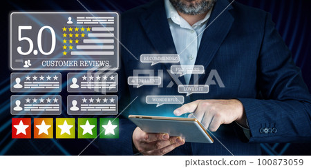 Testimonials from successful businessman. Customer review good rating concept. business satisfaction Testimonials from successful businessman. Customer review good rating concept. business satisfaction 100873059