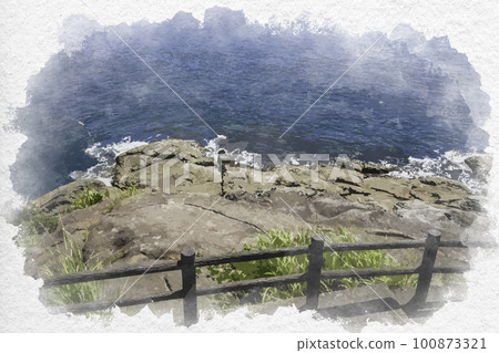 Watercolor-style Onigajo Cliff Kumano City, Mie Prefecture Watercolor-style Onigajo Cliff Kumano City, Mie Prefecture 100873321