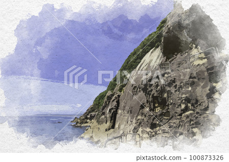Watercolor-style Onigajo promenade Kumano City, Mie Prefecture 100873326