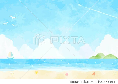 Seascape illustration with beautiful sandy beach and blue sky 100873463