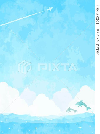 Simple and refreshing blue sky and sea landscape illustration 100873465