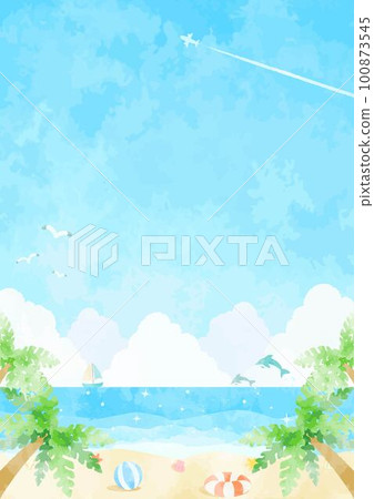 Beach landscape illustration with thundercloud and palm trees 100873545