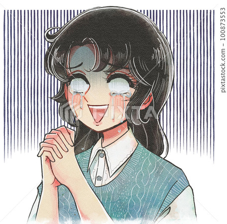 Crying with white eyes while praying...Retro cartoon expression illustration Crying with white eyes while praying...Retro cartoon expression illustration 100873553