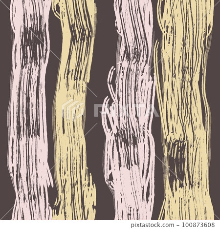 Hand drawn seamless pattern with minimalist lines, textured dry brush stripes striped abstract geometric design. Beige brown pastel pink print, trendy bold warm colors, creative stroke doodle. Retro 100873608