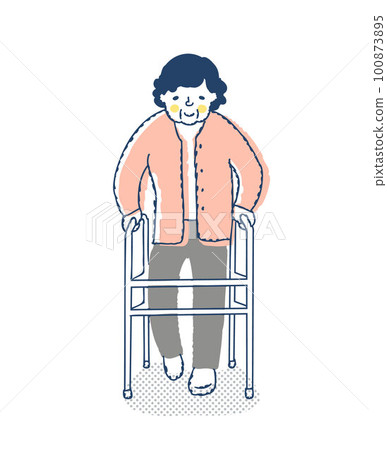 帶著學步車走路的高級女人 帶著學步車走路的高級女人 100873895