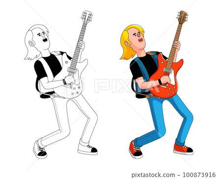 Rock musician with an electric guitar 100873916